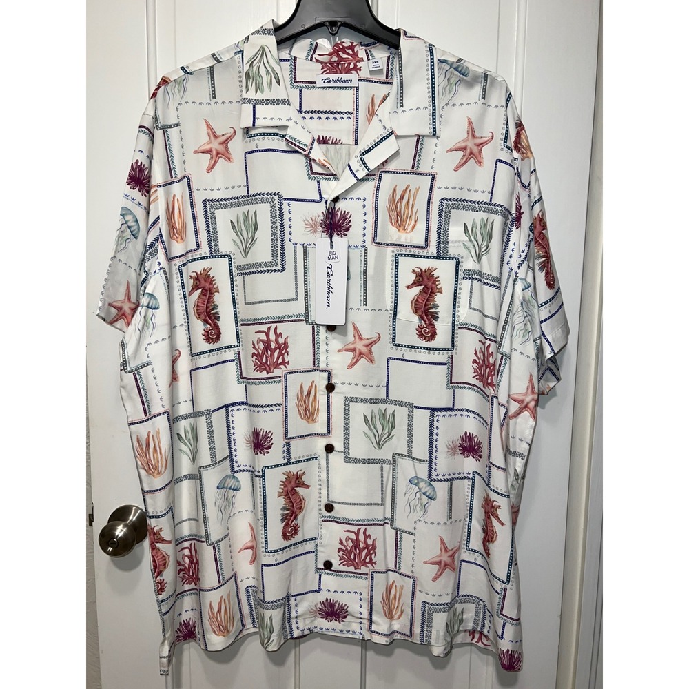 NEW Caribbean Big Man Men 3XB Sea Life Seahorse Starfish Modal Blend Camp Shirt